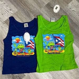 NWT Puerto Rico Frog Graphic Tank Tops Kids 6–8 Cotton Summer Vacation Pair